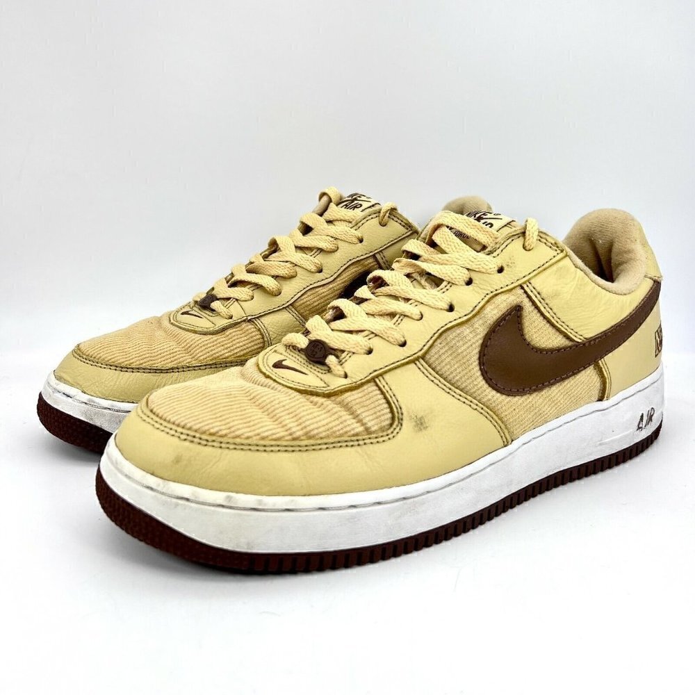 Nike Air Force 1 Nyc Corduroy Gold Dust Bison White Shoes 306509-721 Size 10.5